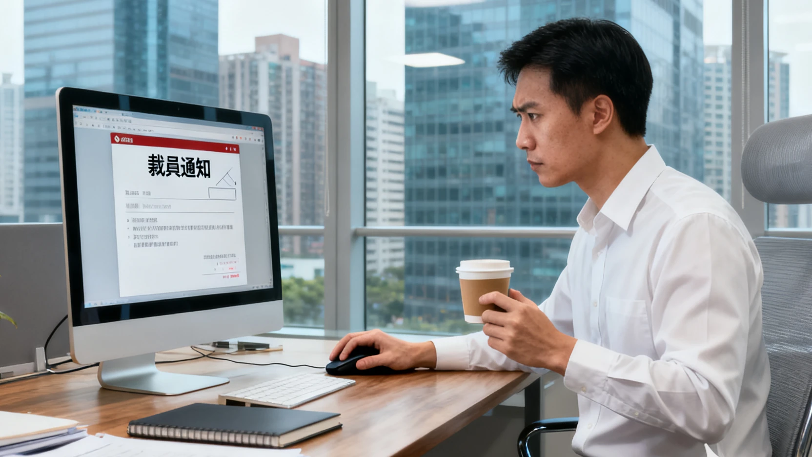 台北科技園區工程師查看裁員通知郵件