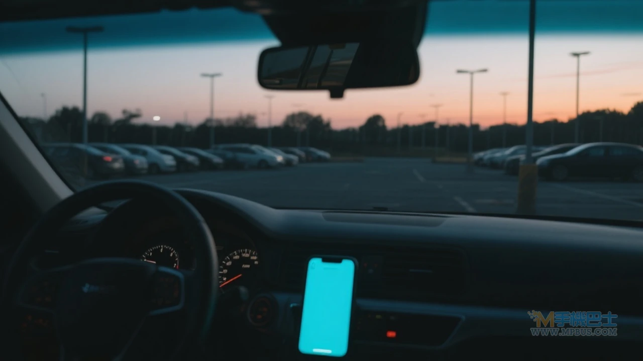 深夜公路旁停靠的車輛內透出手機微光